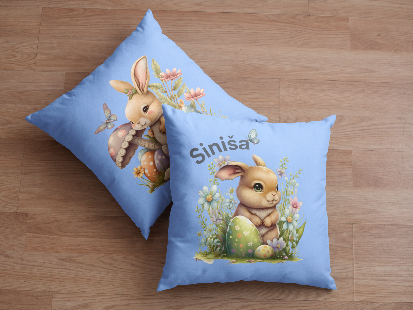 Easter Bunny Personalized Double Sided Faux Suede Square Pillow