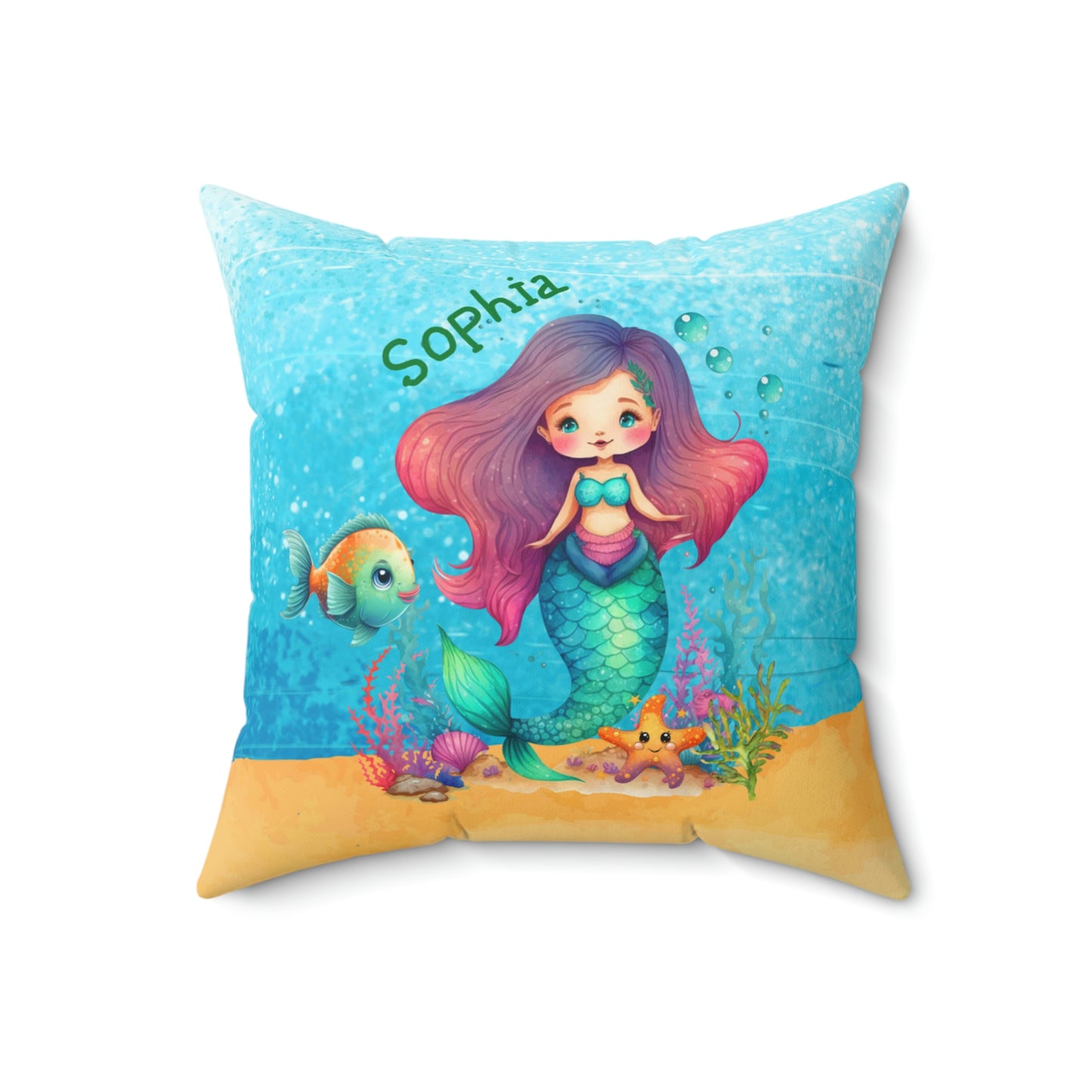 Mermaid and Friends Personalized Double Sided Faux Suede Square Pillow