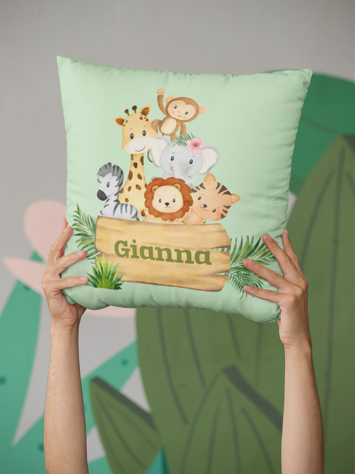 On Safari Personalized Double Sided Faux Suede Square Pillow