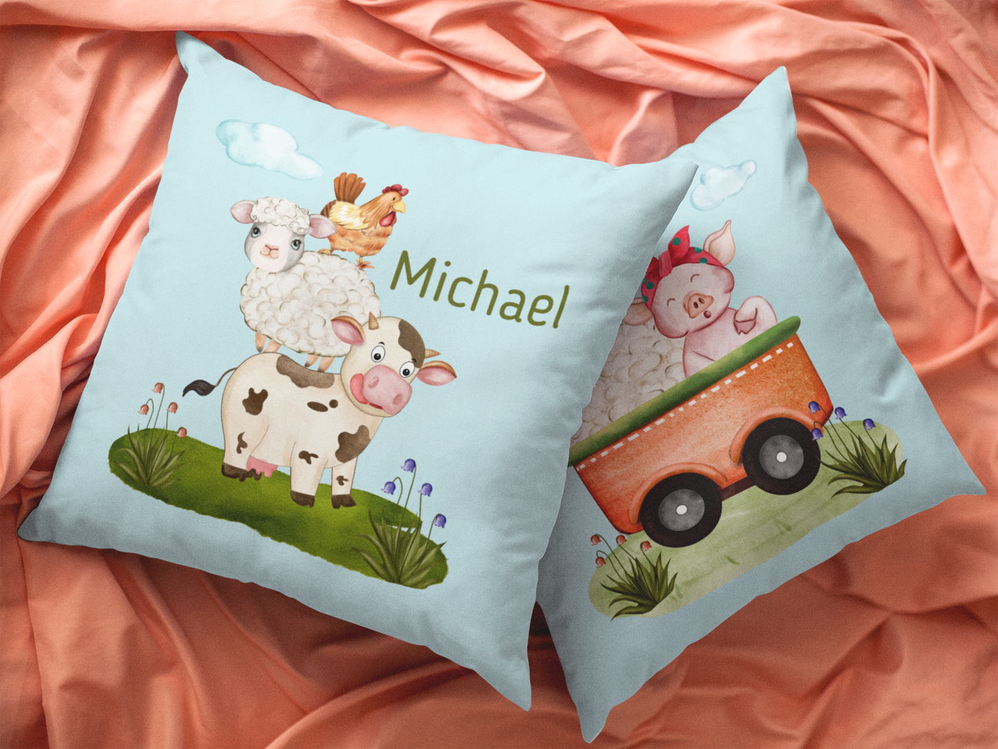 Barnyard Buddies Personalized Double Sided Faux Suede Square Pillow